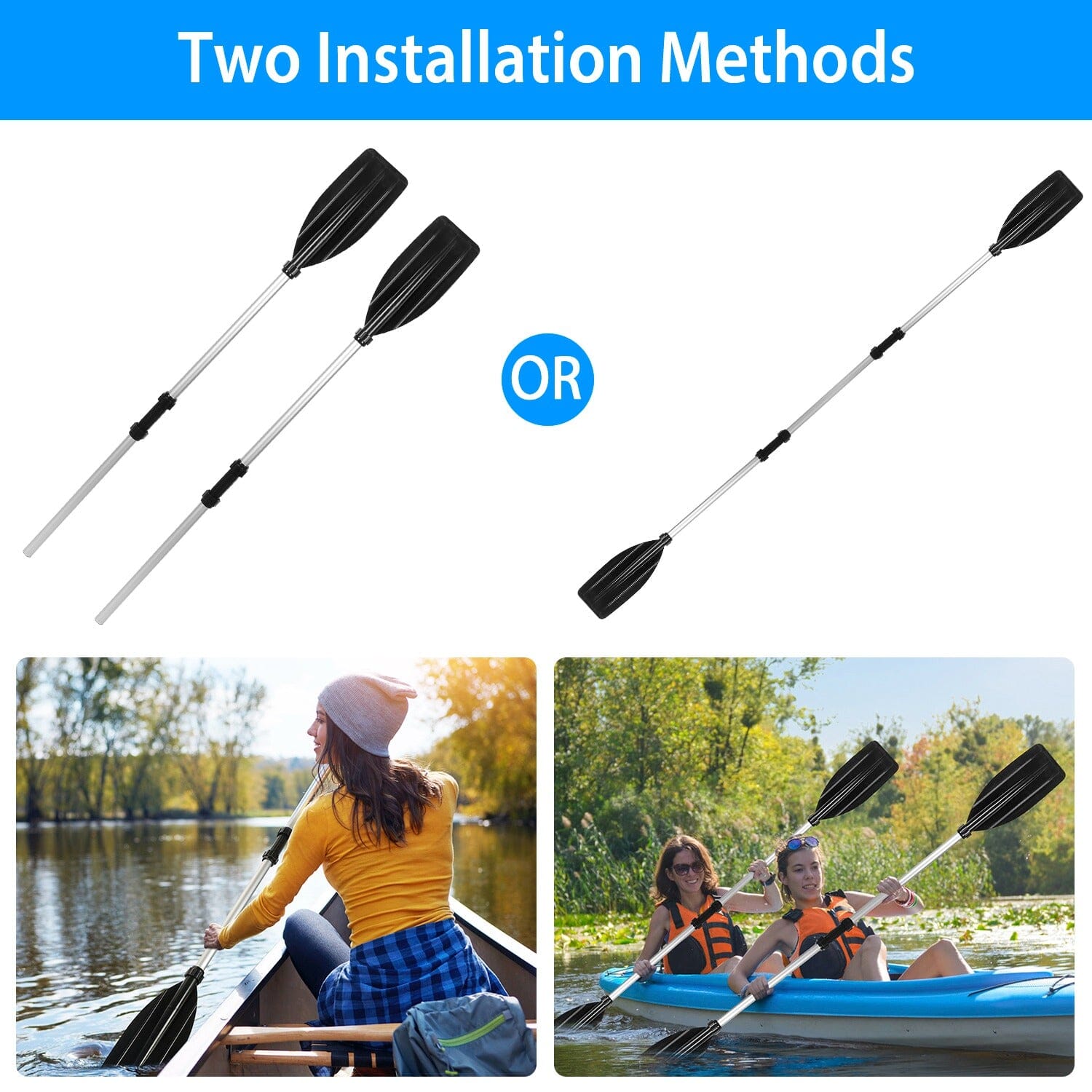 2-Pieces: Kayak Paddles Aluminum Alloy Detachable Canoe Cheap Sale New Arrival