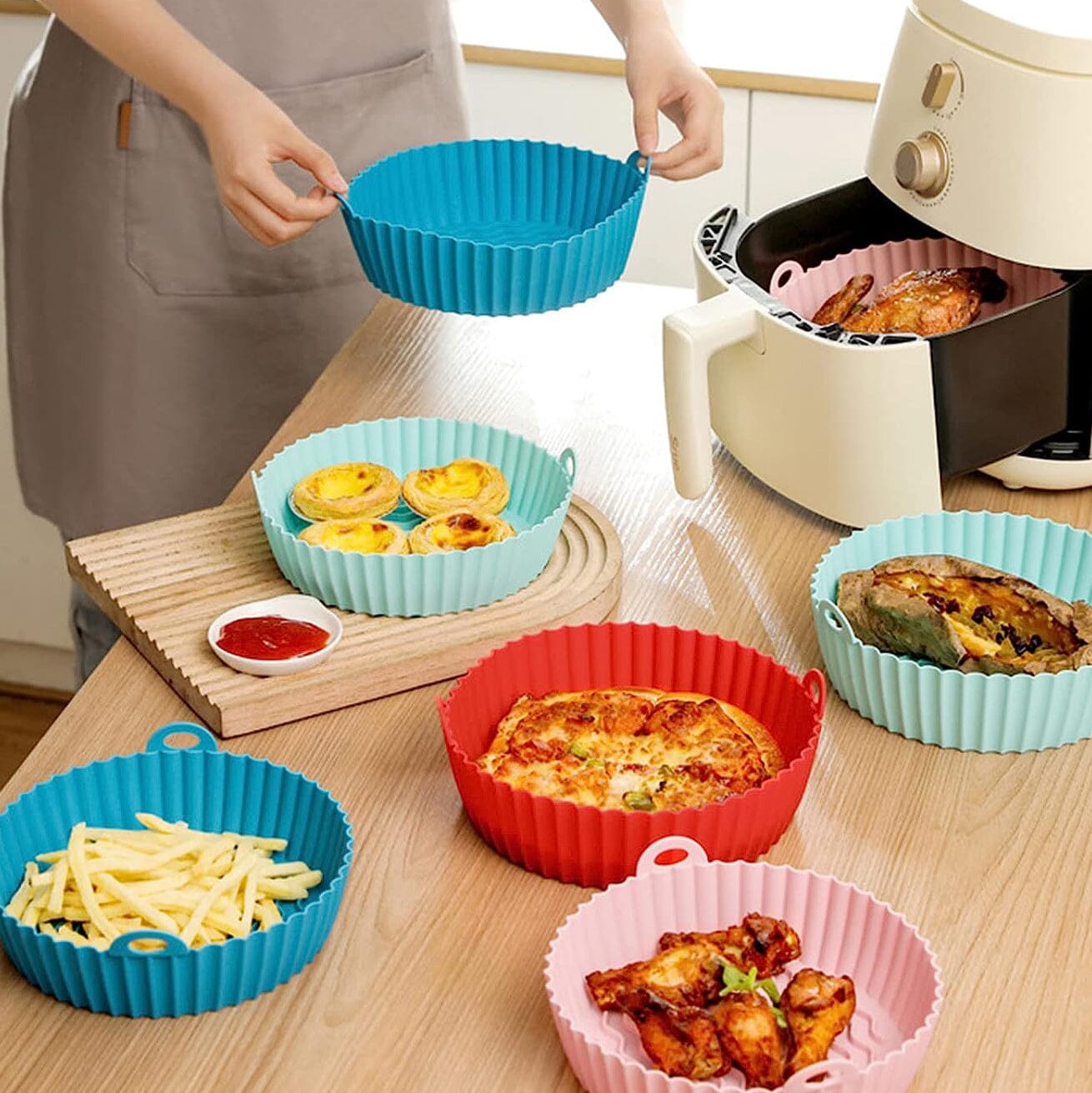 2-Piece Set: Reusable Silicone Air Fryer Liners Sale Shop Offer