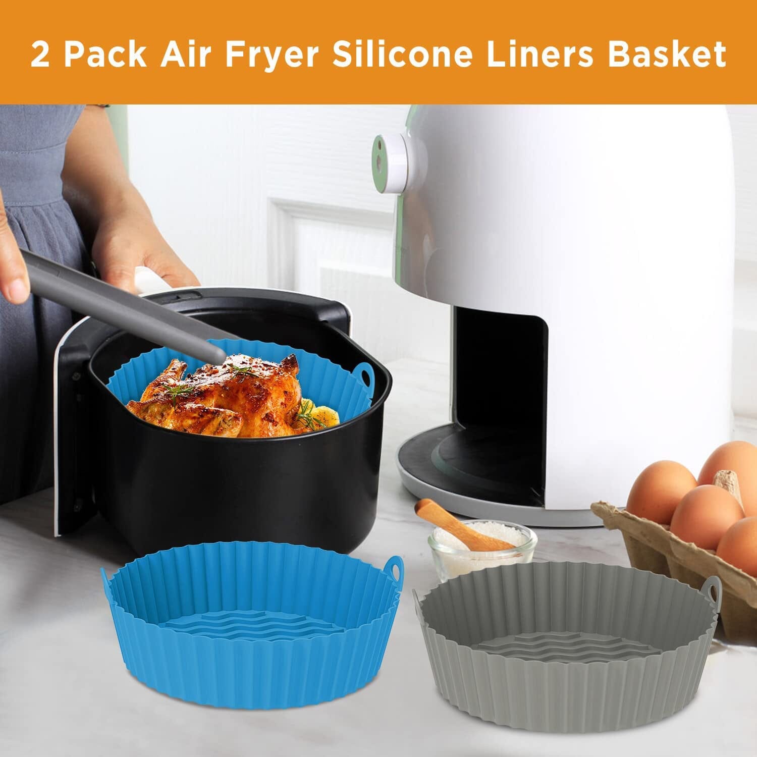 2-Pack: Foldable Silicone Air Fryer Liner Outlet 2025 Newest