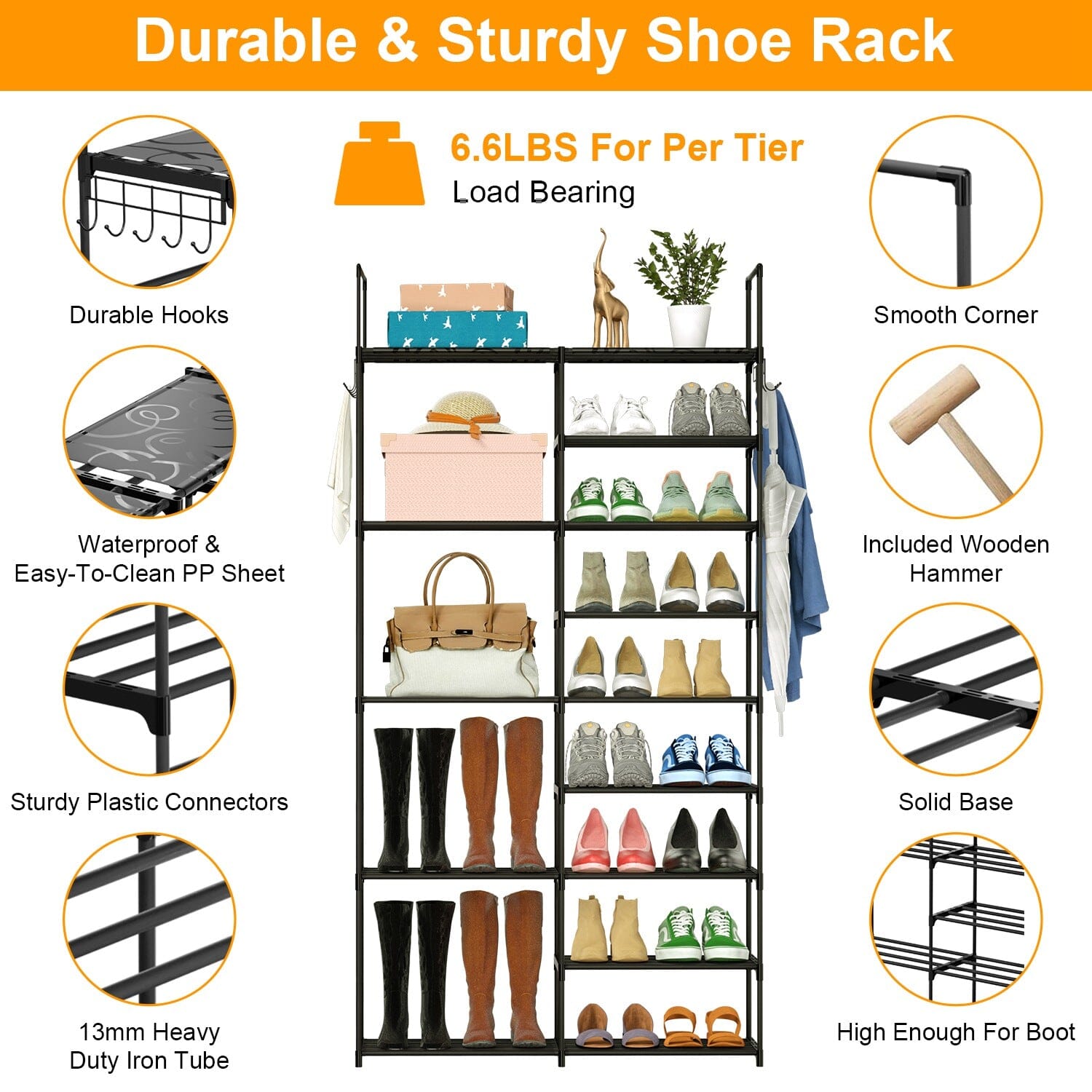 Metal Shoe Storage Shelf Free Standing Shoe Stand with 2 Row Hooks For Nice Cheap Online