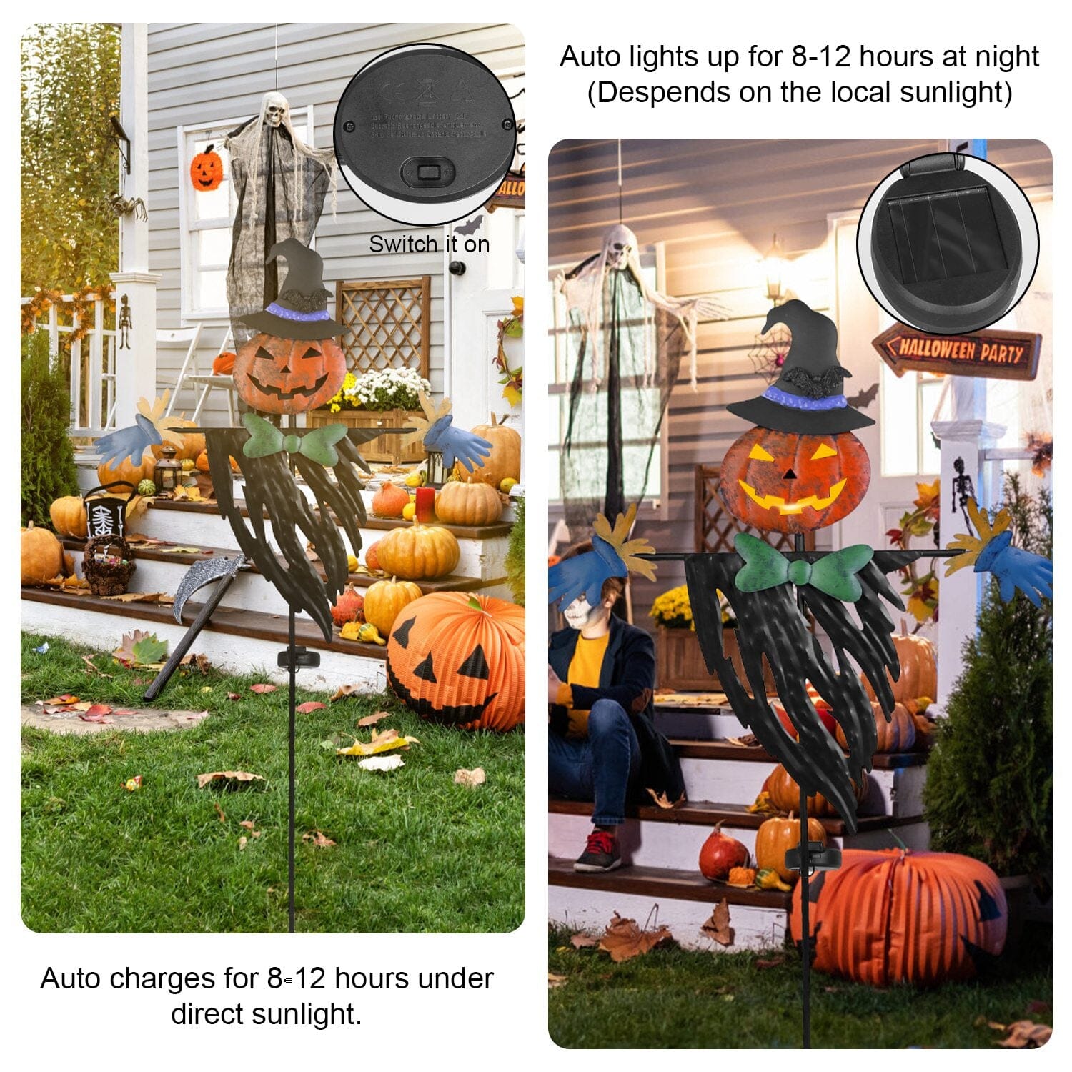 Solar Powered Scarecrow Shape Stake Light Halloween Decoration Official