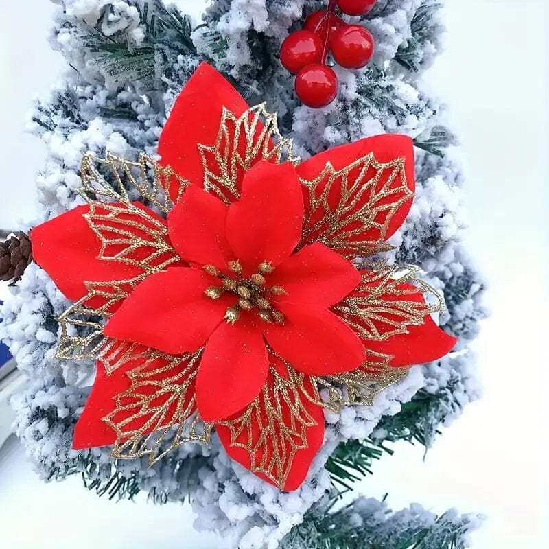 20-Pieces: Artificial Poinsettia Flowers Christmas Ornament Free Shipping Fake