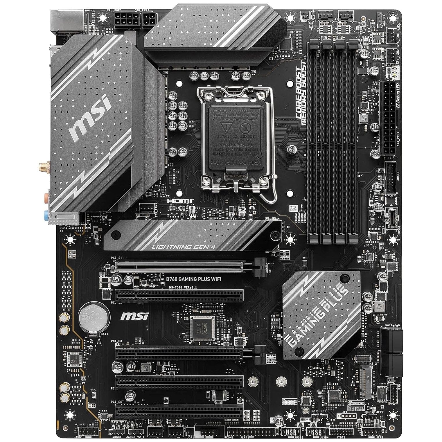 MSI B760 Gaming Plus WiFi Gaming Motherboard (Supports 12th/13th Gen Intel Processors, LGA 1700, DDR5, PCIe 4.0, M.2, 2.5Gbps LAN, USB 3.2 Gen2, Wi-Fi 6E, ATX) (Refurbished) Explore Cheap Pice