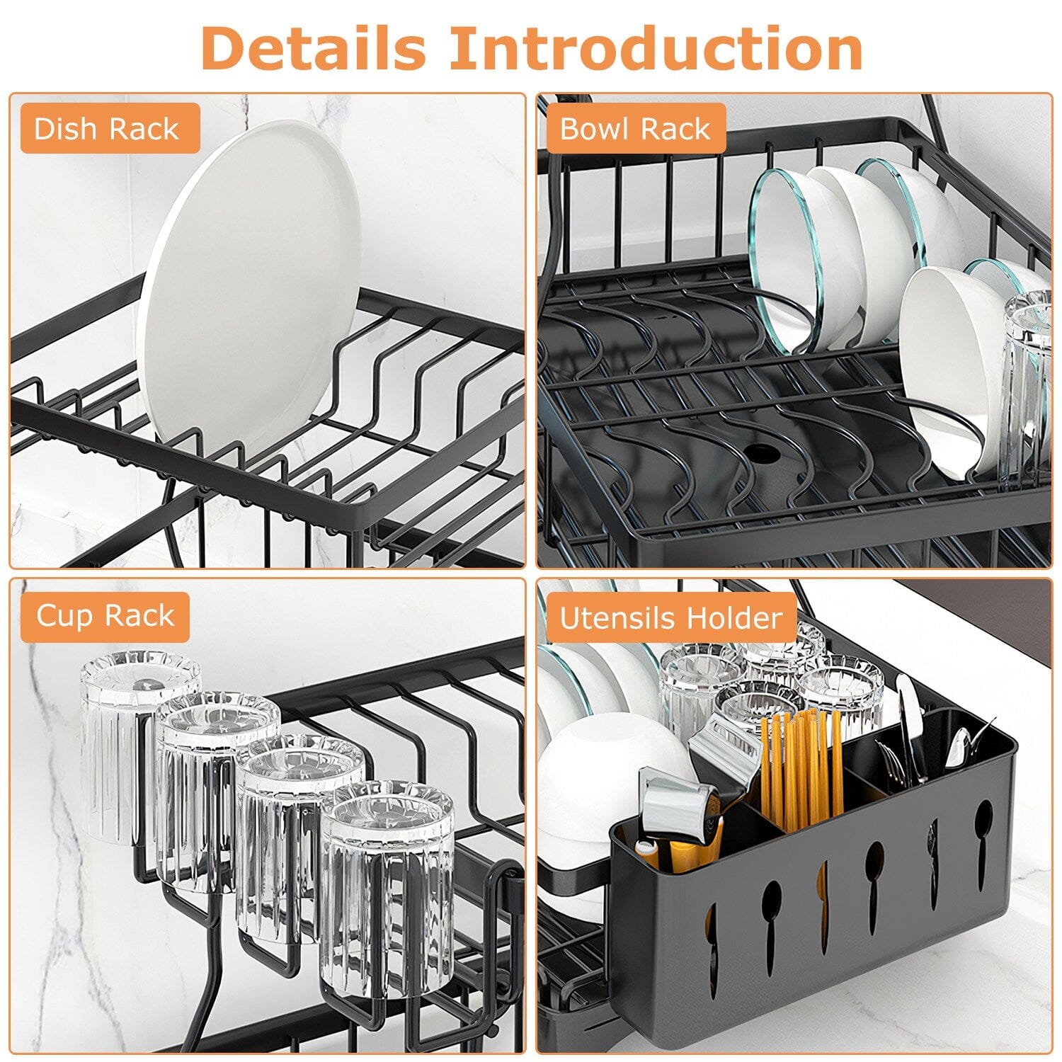 2-Tier Dish Rack Drainer Organizer Set with Utensil Cup Holder Rack Swivel Spout Outlet Discount Sale