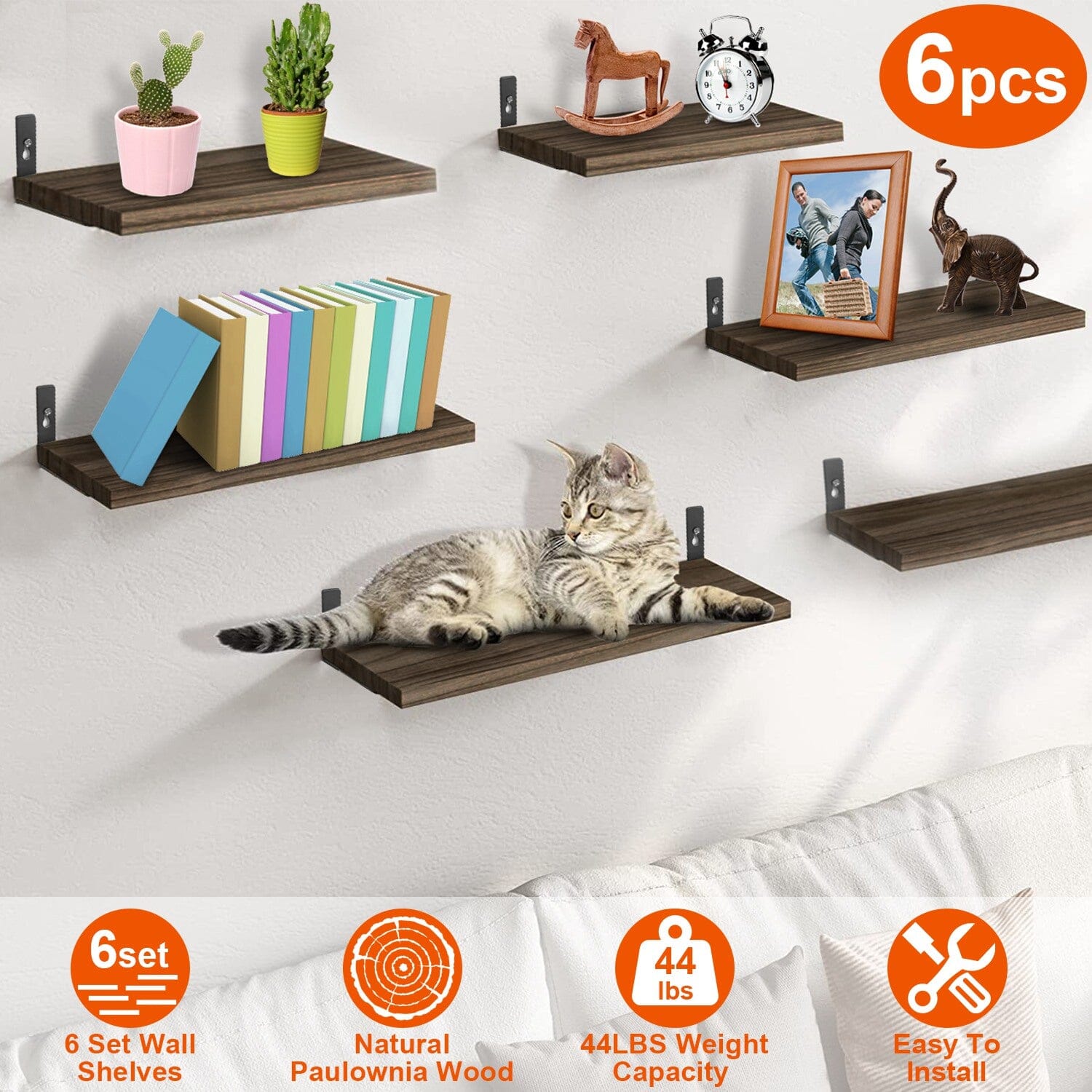 6-Piece Set: Wall Mounted Shelve Wood Storage Metal Bracket Display Free Shipping Exclusive