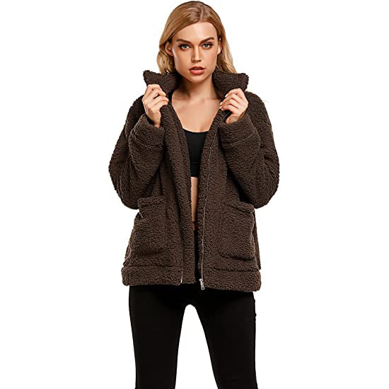 Women's Casual Lapel Fleece Fuzzy Faux Shearling Zipper Coat Outlet Brand New Unisex