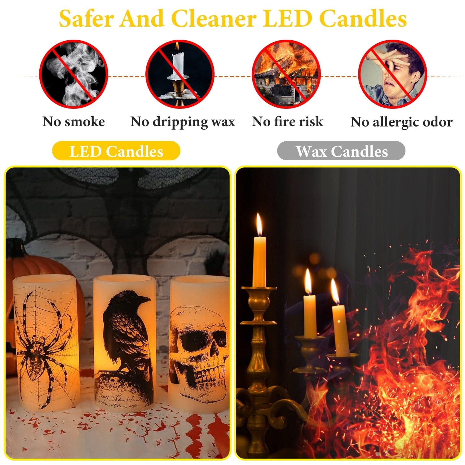 3-Pack: Halloween Battery Operated Flameless Candle Lamp with Timer Setting Sale Explore