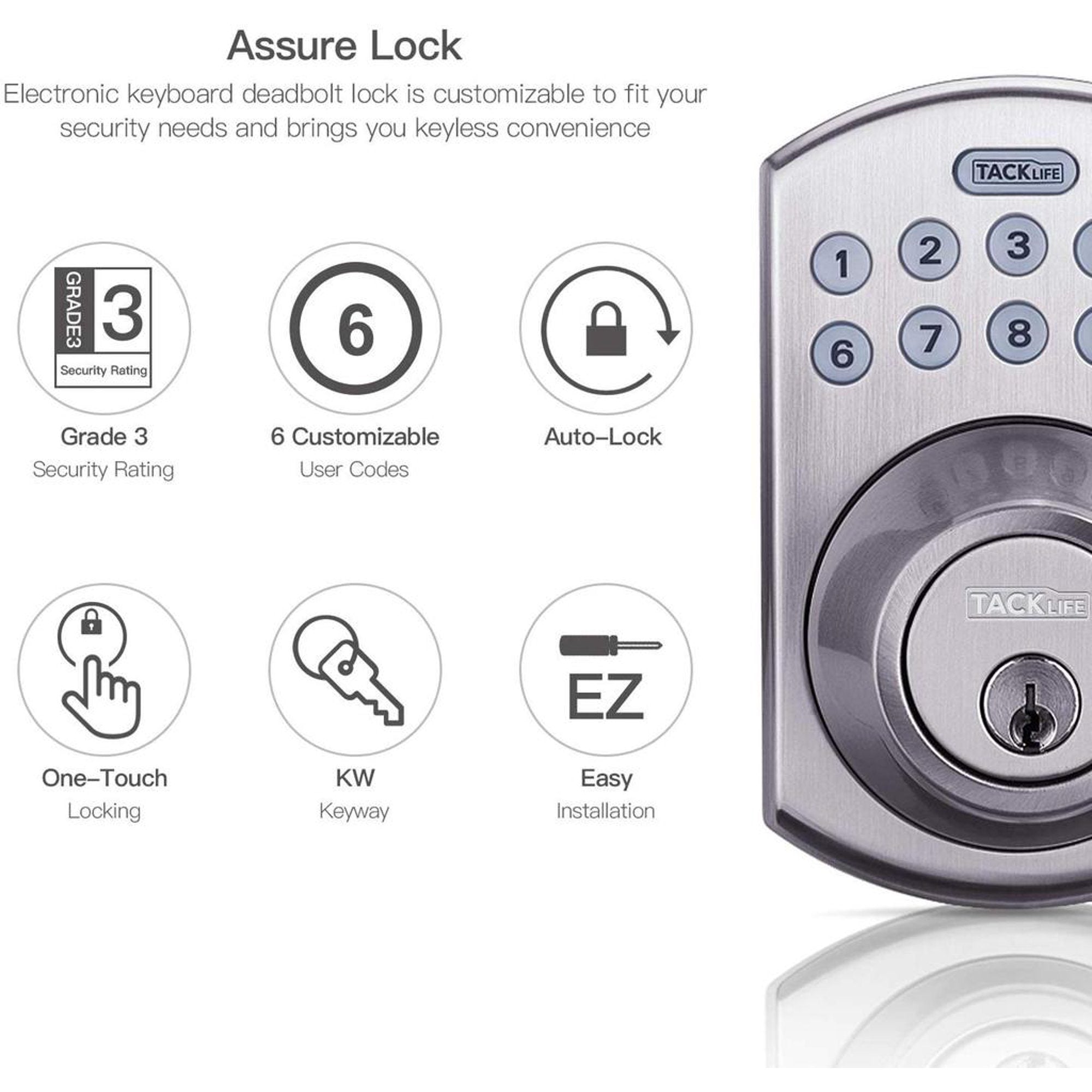 TACKLIFE Keypad Electronic Deadbolt Door Lock, Keyless Entry Door Lock With 1-Touch Motorized Auto-Locking Discount Choice