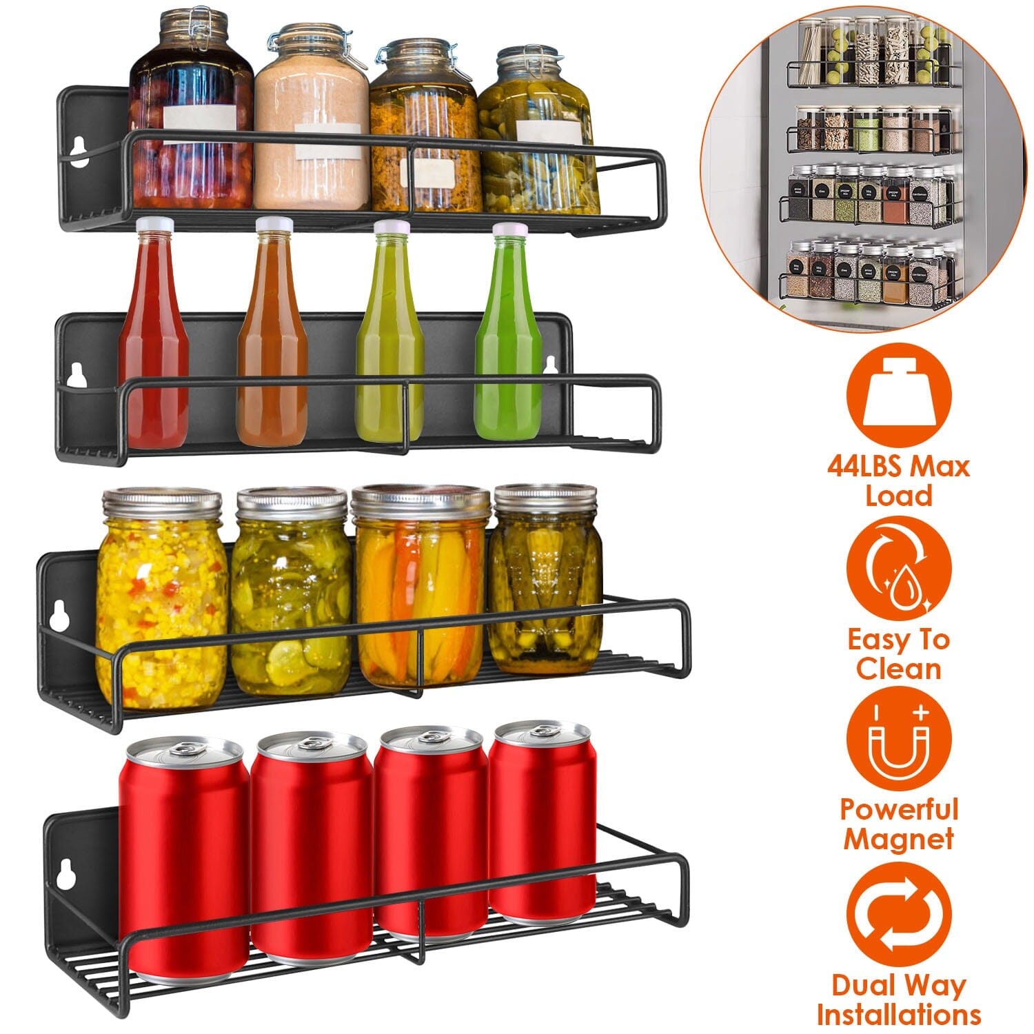 4-Piece: Strong Magnetic Spice Rack Organizer Outlet Choice