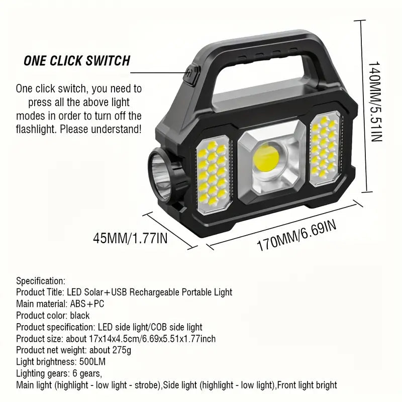 Solar Portable Flashlight & Handheld Searchlight with Side Lights Clearance Pices