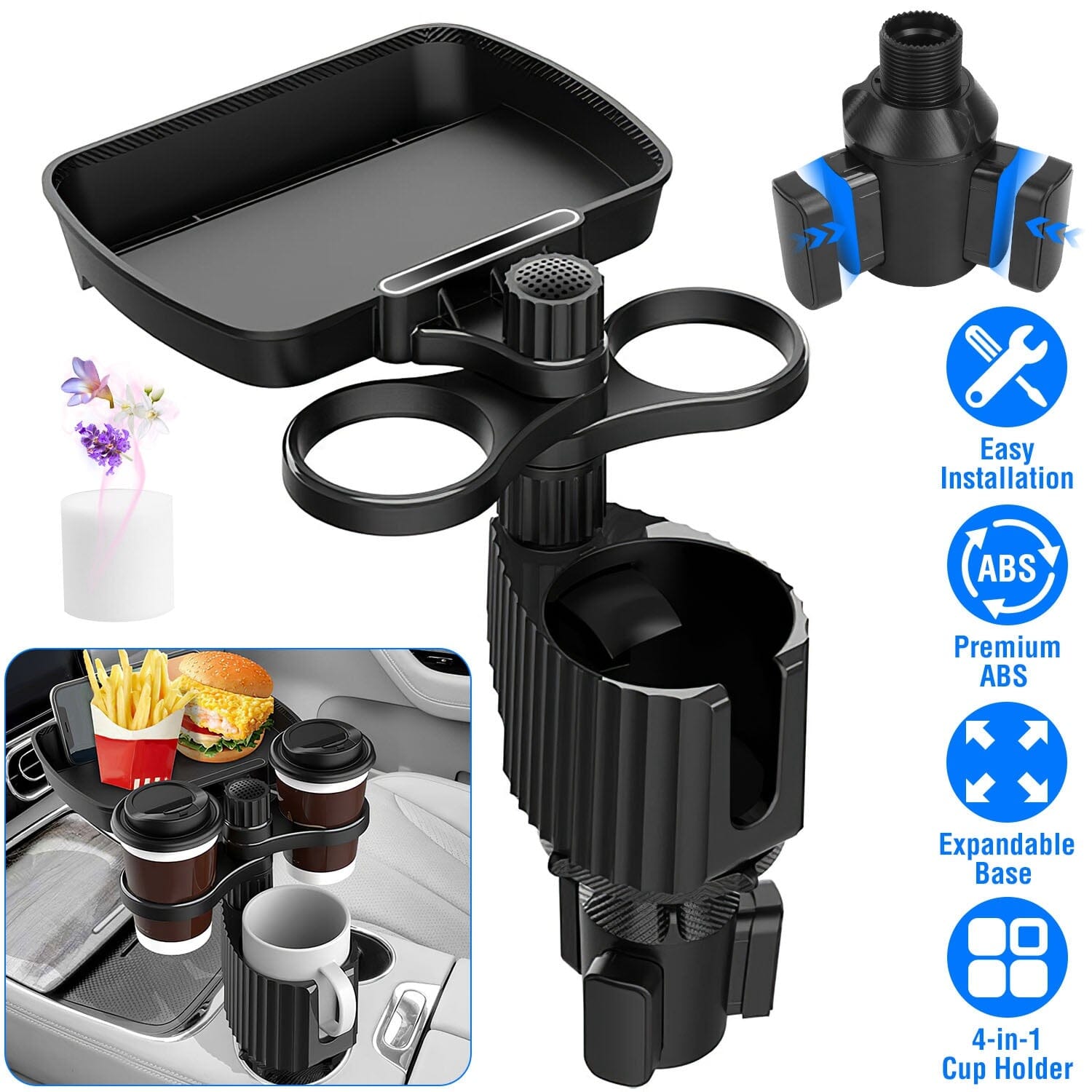 4-in-1 Car Cup Holder Tray Food Table Outlet Deals