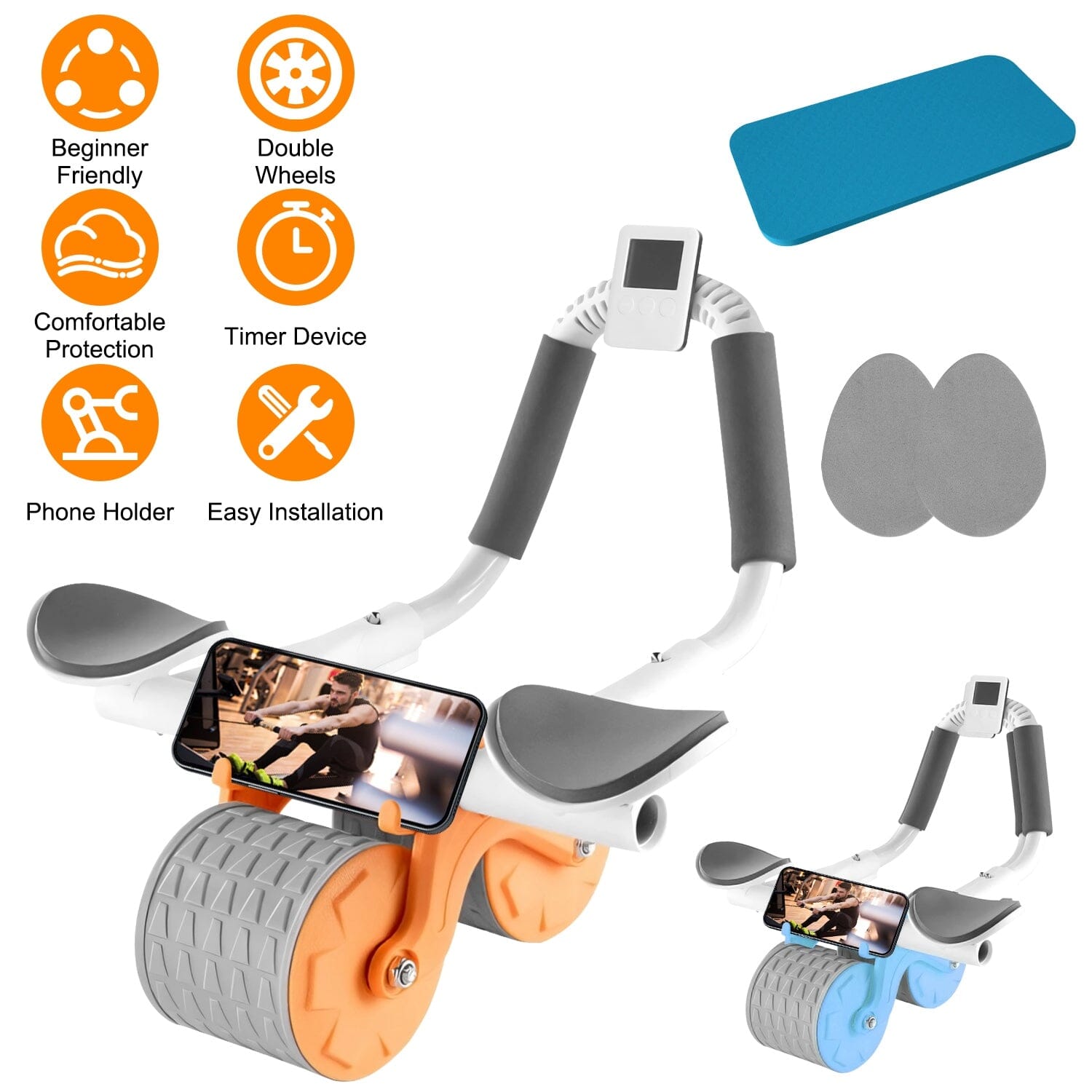 Automatic Rebound Abdominal Wheel Roller for Core Strength with Timer Kneel Pad Discount View