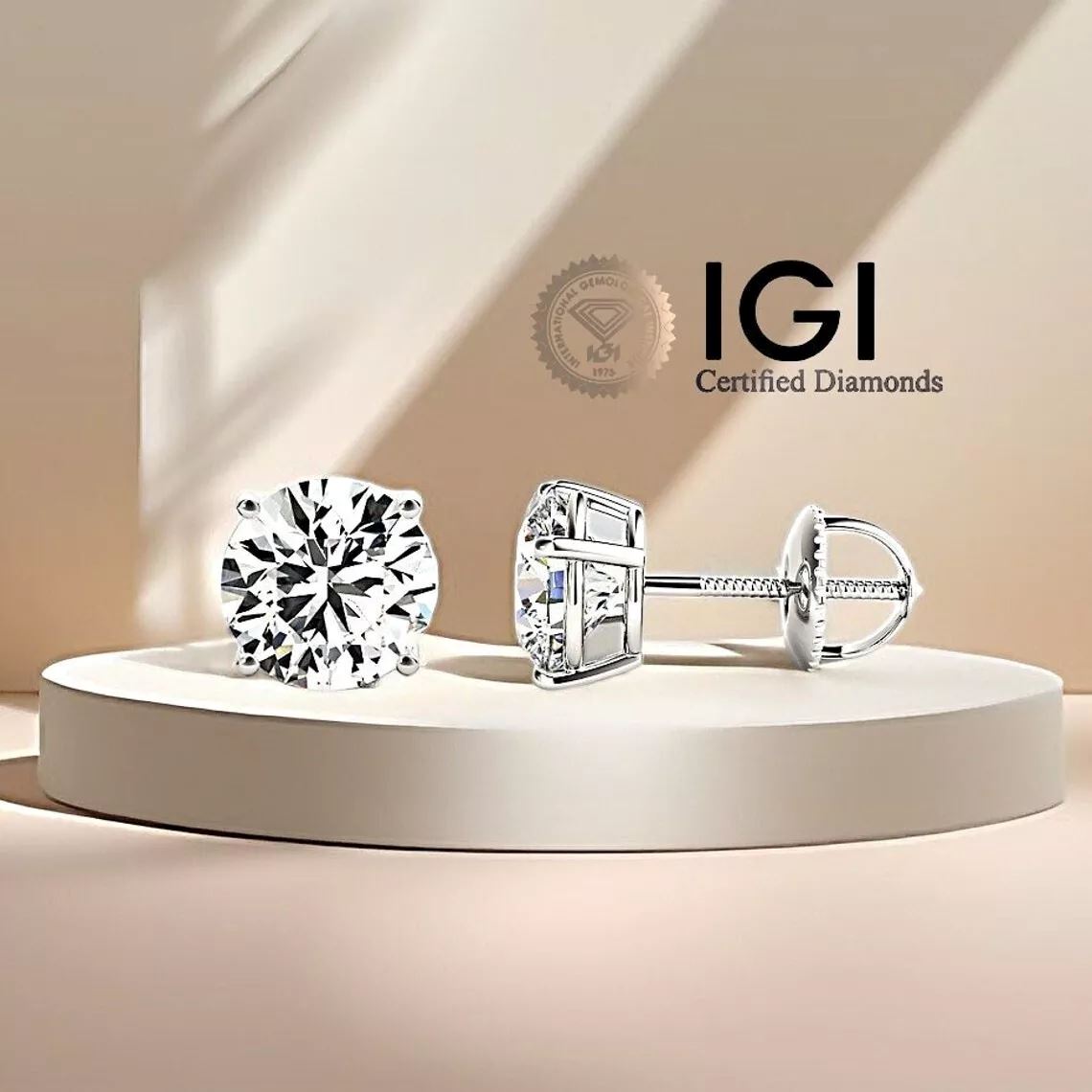 14K Gold Lab Grown Diamond Stud Earrings IGI Certified 0.50 Ct-4.00 Ct D/E VS Cheap Real Authentic