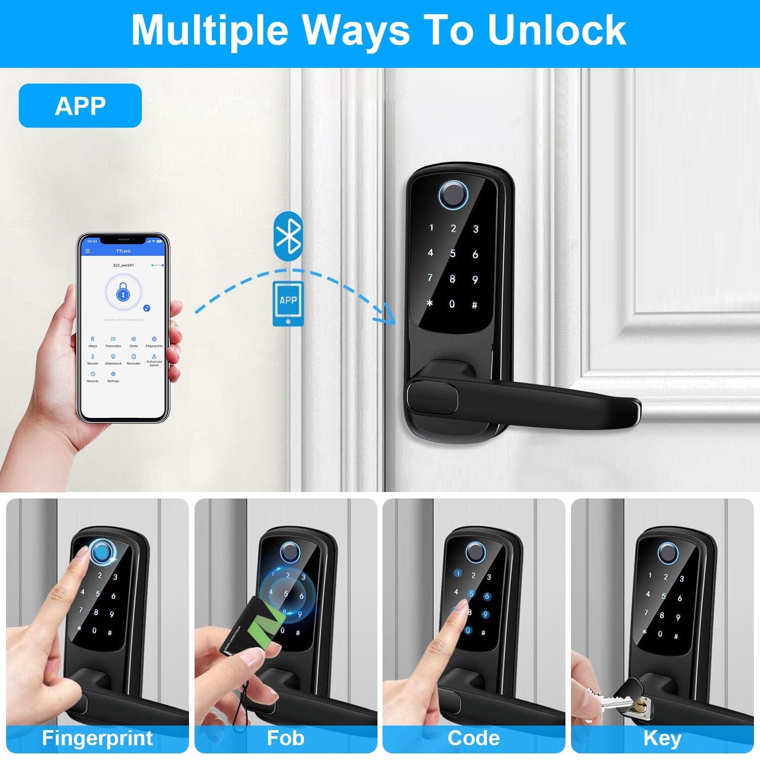 Smart Door Lock with Handle Fingerprints Passcode Keys Fobs App Control Discount Sale Online