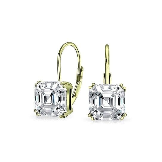 1.5 Carat Cz White Topaz Asscher-cut Leverback Earrings Sterling Silver Gold Tone Cheap Manchester Great Sale