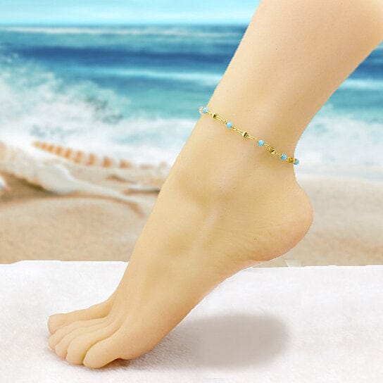 18k Gold Filled High Finish Polish Turquoise Ball Ankle Bracelet 2025 New Sale Online