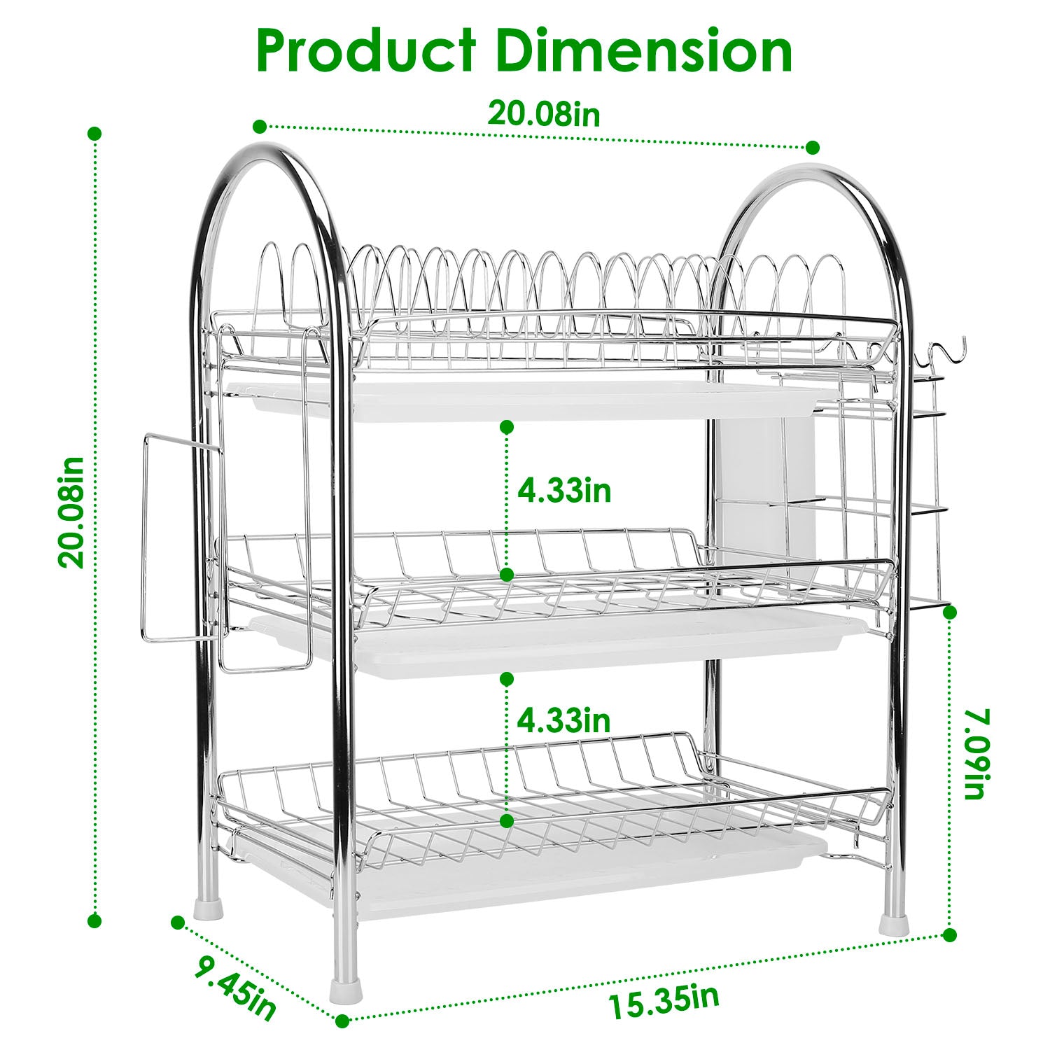 3-Tier Dish Drying Rack Shelf with 3 Drain Trays Chopping Board For Cheap Sale Online