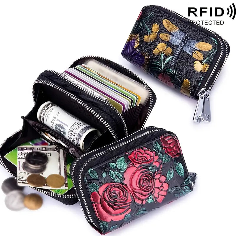 Women's Floral Faux Leather Double Zipper Card Holder and Coin Purse Find Great Cheap Online