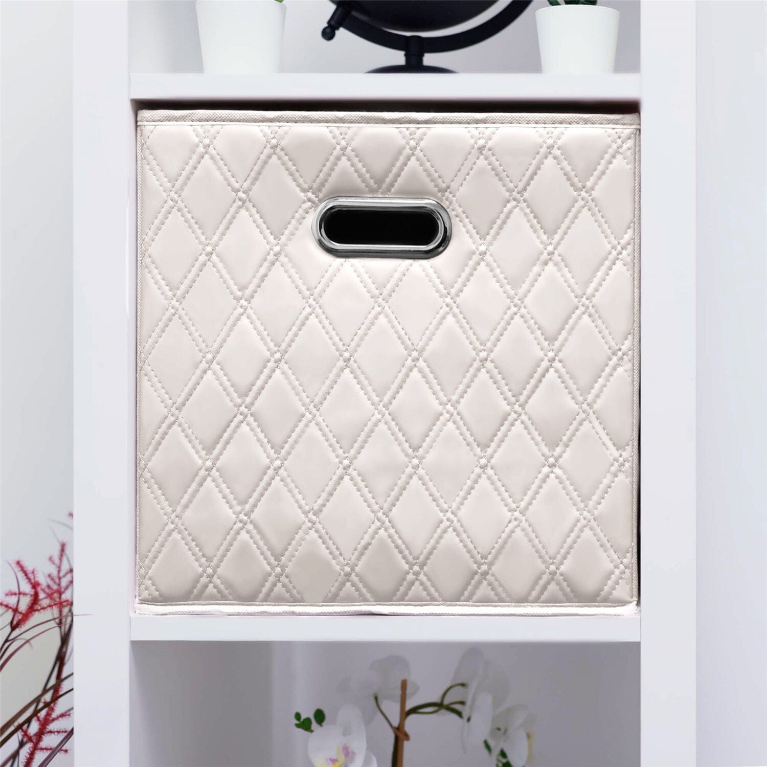 Set of 2: 11-13 Foldable Diamond Patterned Faux Leather Storage Cube Bins Discount Footaction