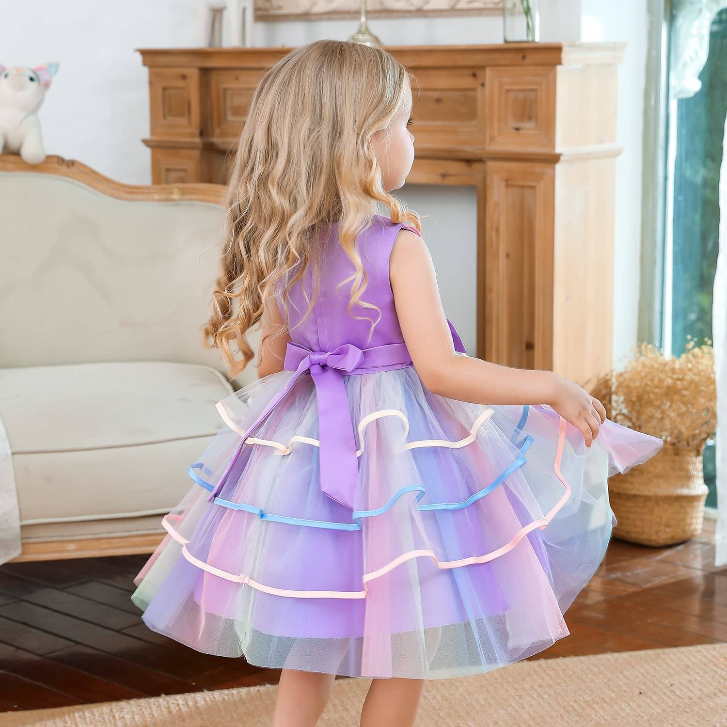 Girl's Rainbow Tulle Lace Dress Discount Best