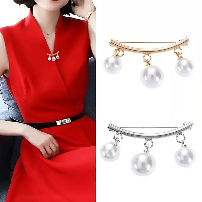 2-Pieces: Faux Pearl Neck Tie Pin Buckle Faux Pendant Free Shipping 100% Guaranteed