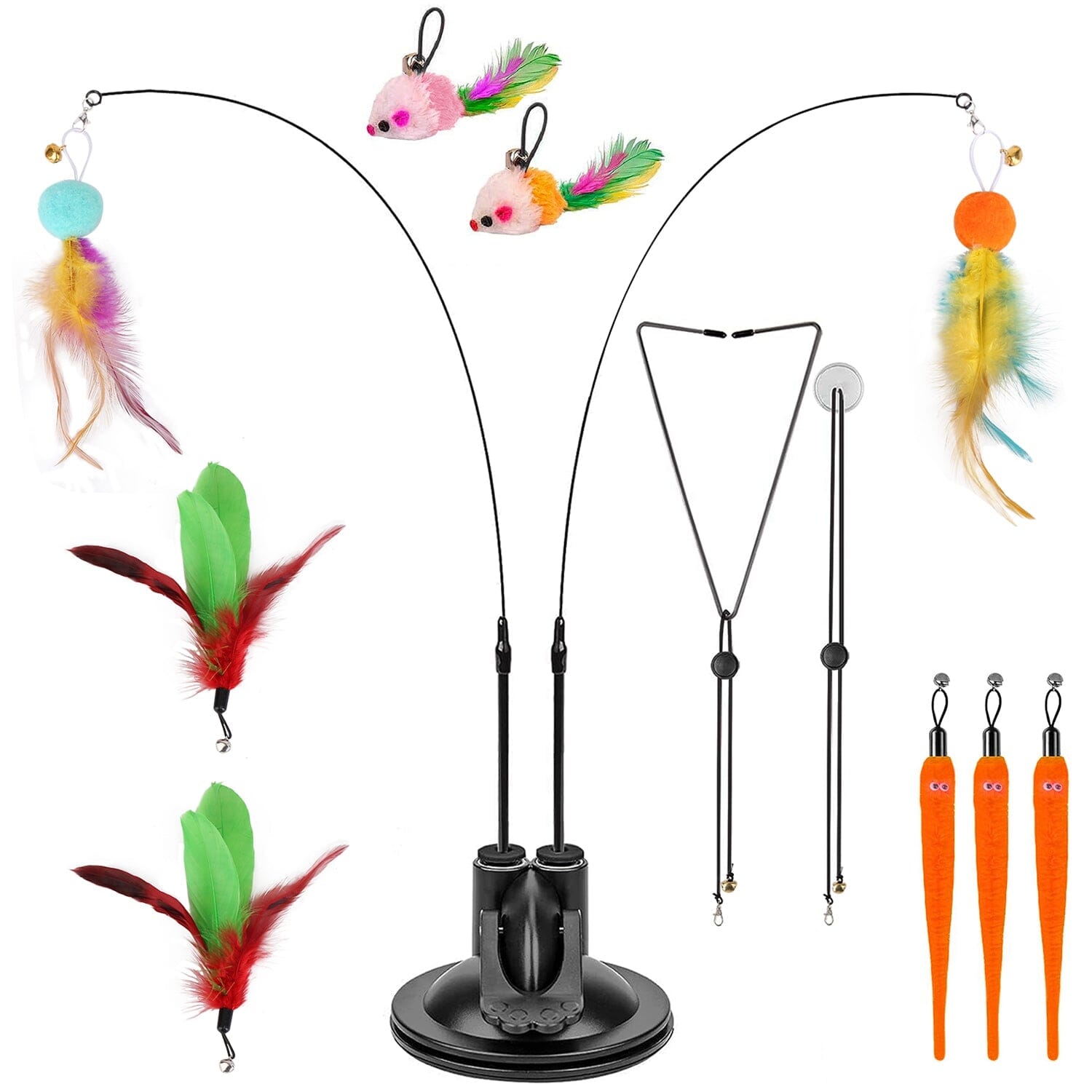 2 Cat Wand Toys with Suction Cup Double Head Interactive Cat Feather Toy Ebay