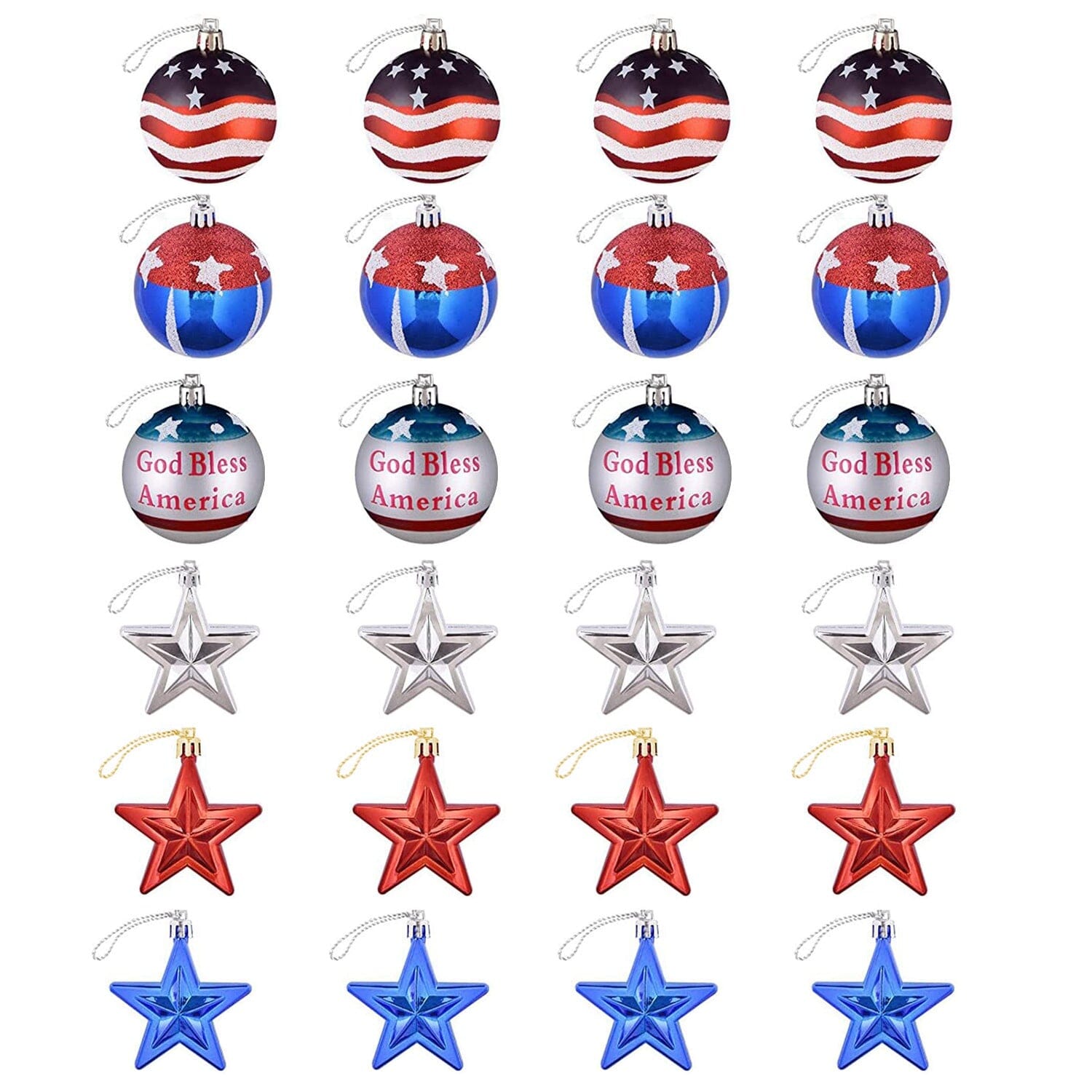 24-Pieces Set: Hanging Ornaments Ball Star Patriotic Outlet Cheap Online