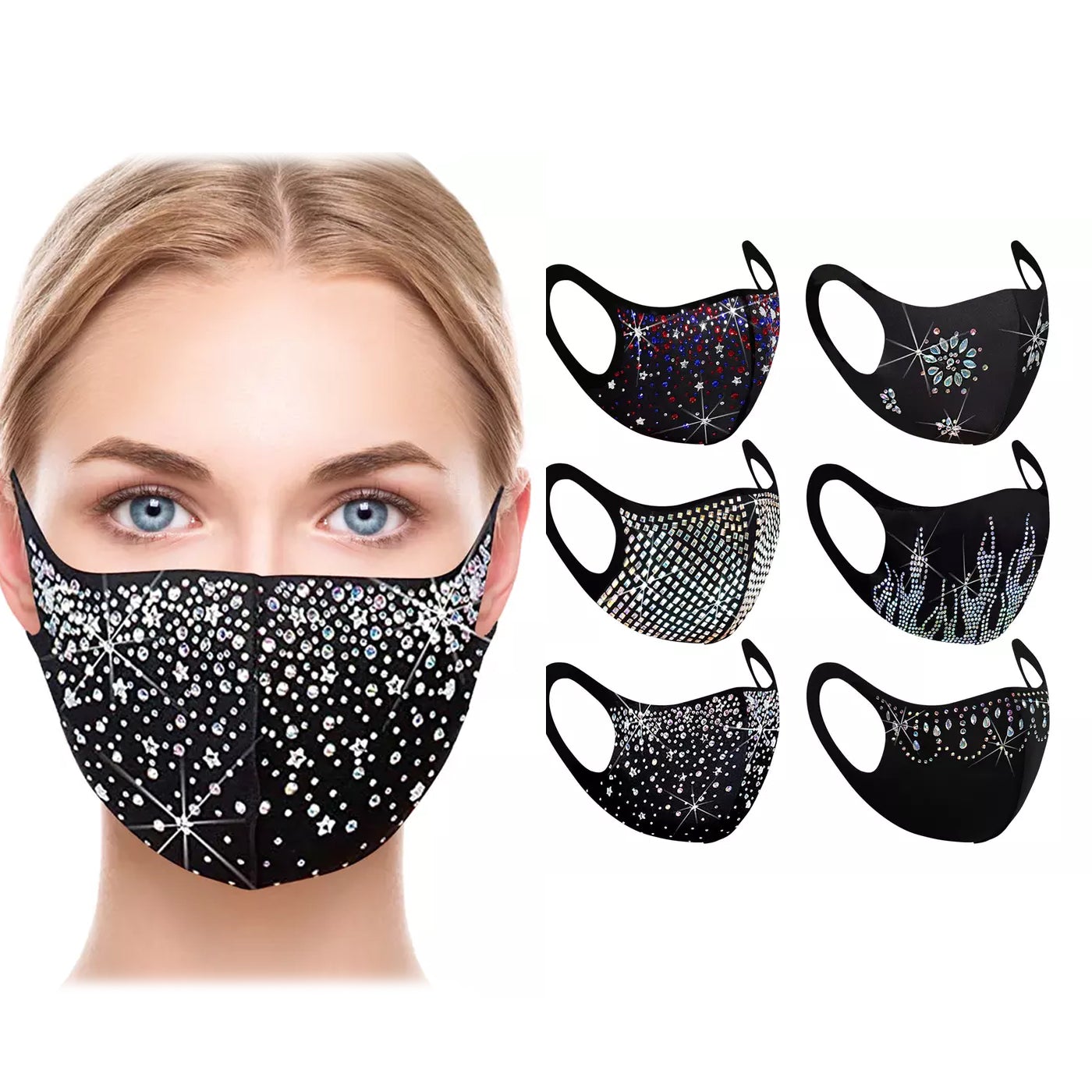 6-Pack: Rhinestone Holiday Bling Face Mask Sale Ebay