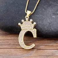 Stainless Steel Gold Overlay Hip Hop Crown A-Z Letters Necklace for Men and Women Outlet Buy