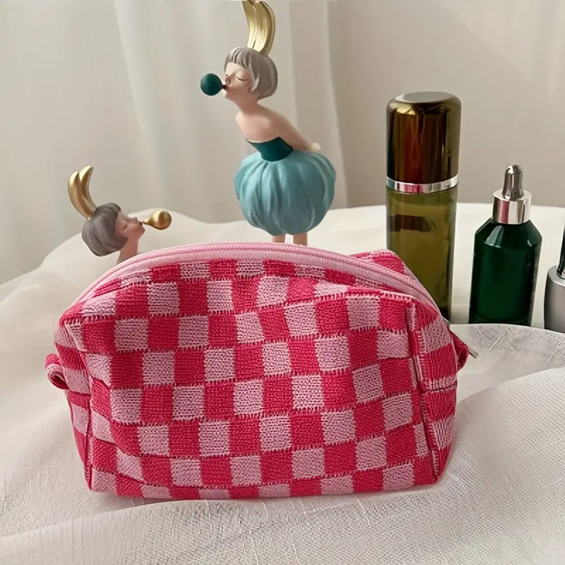 Checkered Pattern Zipper Makeup Bag Release Dates Sale Online