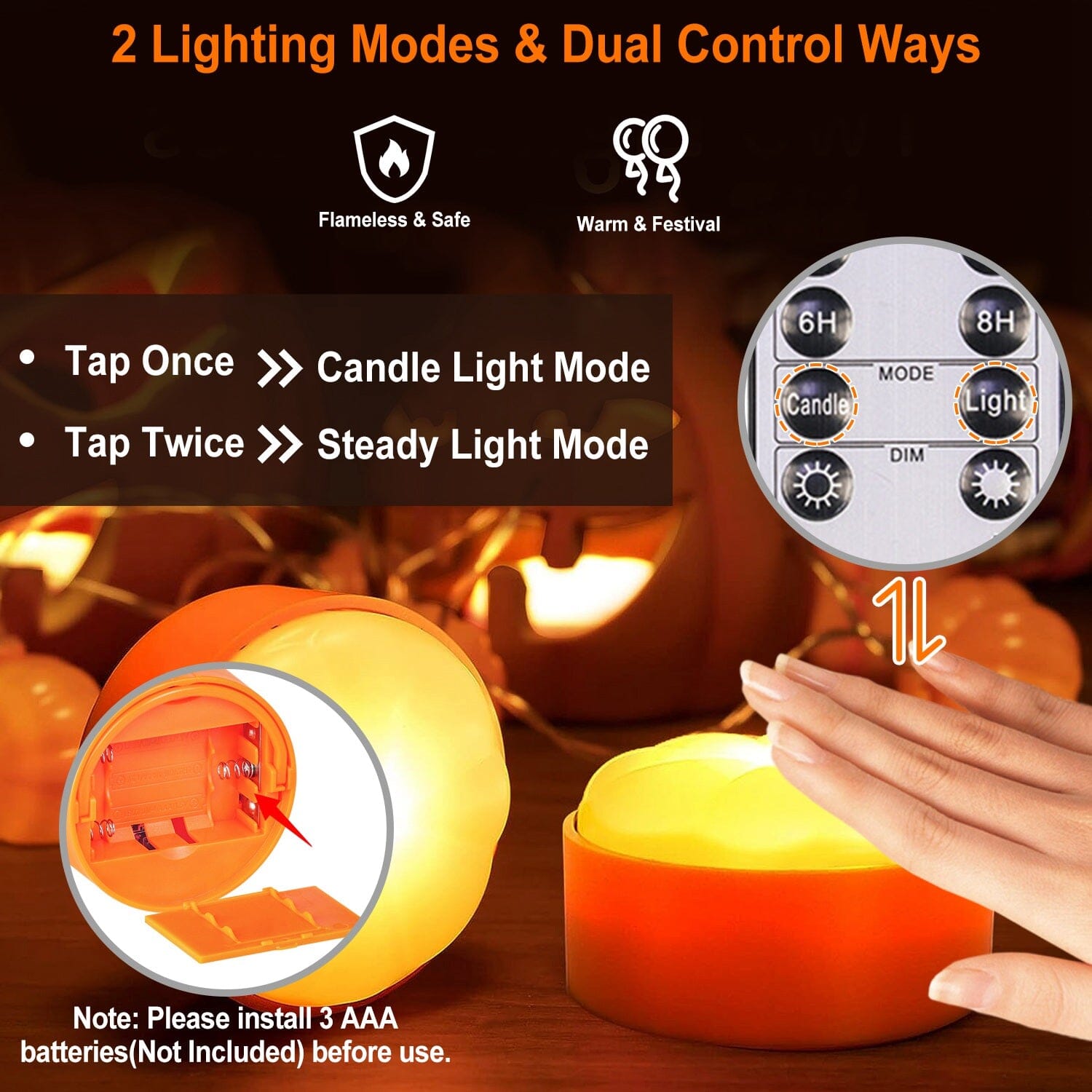 4-Pack: Halloween LED Pumpkin Lights Battery Operated with 2 Light Modes 4 Timer Setting Visa Payment