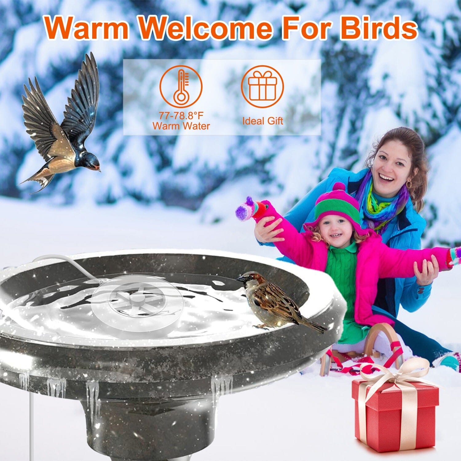 70W Bird Bath Deicer Aluminum Alloy Water Heater with Thermostat Auto Shutdown Pay With Visa