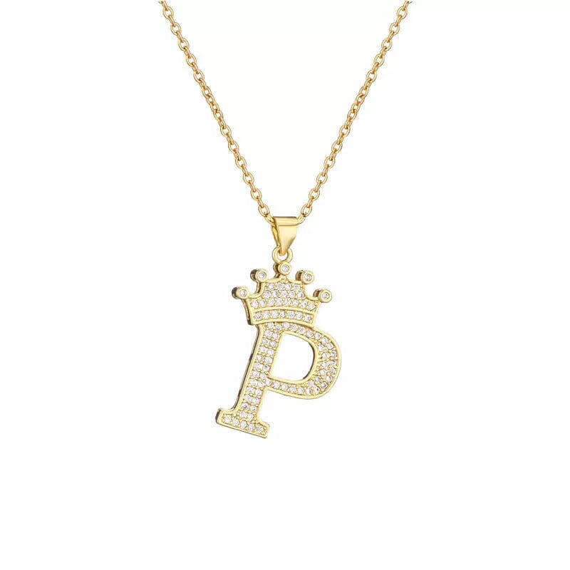 Stainless Steel Gold Overlay Hip Hop Crown A-Z Letters Necklace for Men and Women Outlet Buy