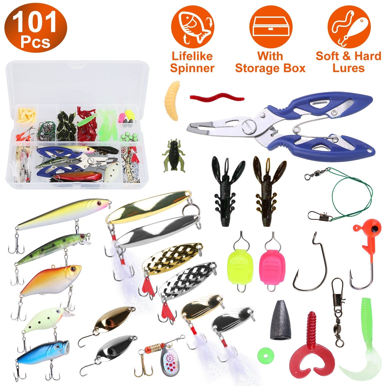 101-Pieces: Fishing Lure Kit Soft Plastic Fishing Baits Set with Soft Worms Crankbaits Box Cheap Online Online