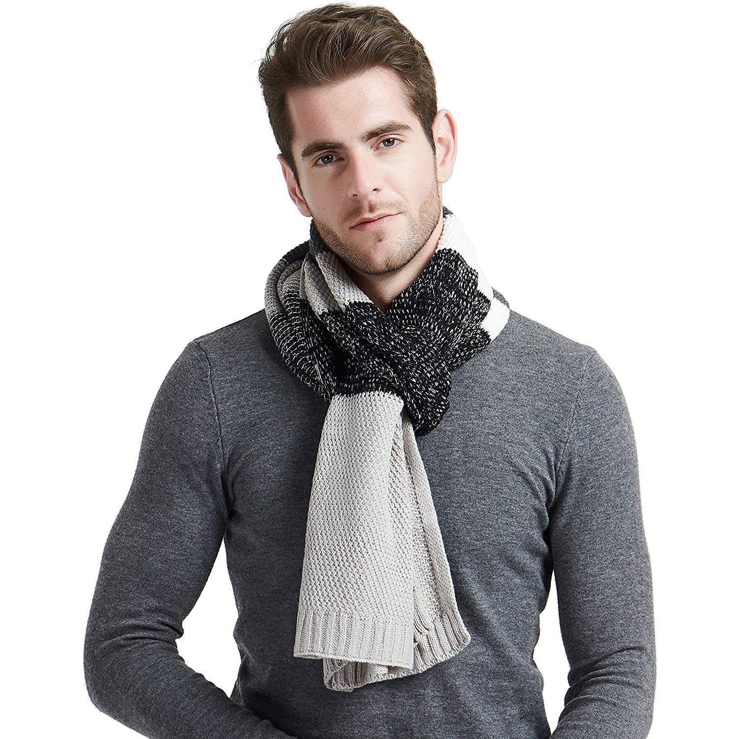 Cashmere Feel Wool Blend Long Scarf Color Block Striped Patchwork Geniue Stockist Online