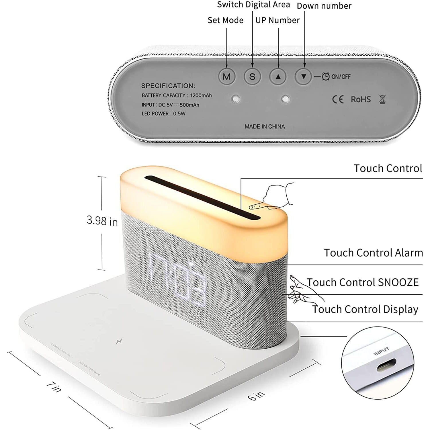 Digital Alarm Clock with Wireless Charging Cheap Usa Stockist