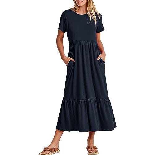 Women's Summer Casual Short Sleeve Crewneck Swing Dress Outlet New Arrival