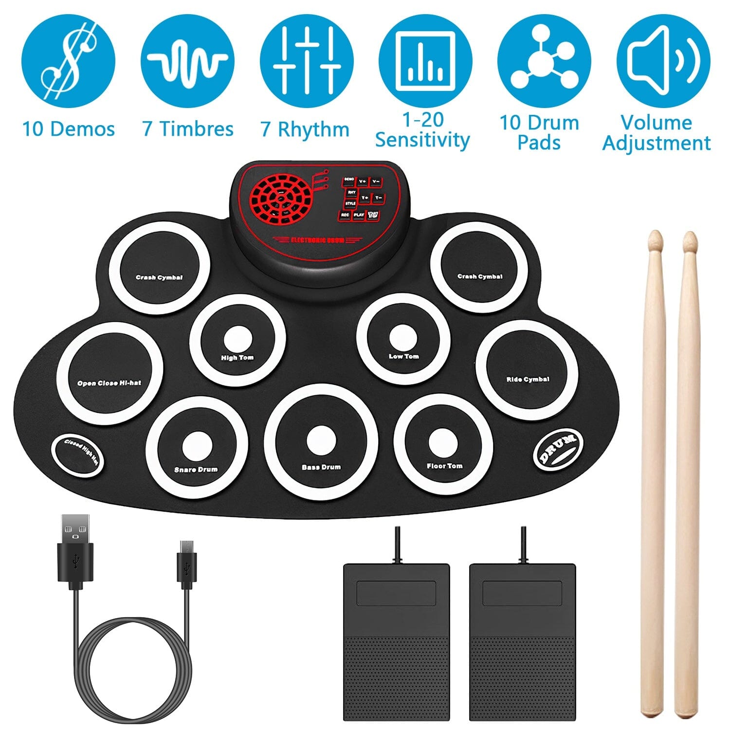 10 Pads Electric Drum Set Foldable With Credit Card Cheap Online