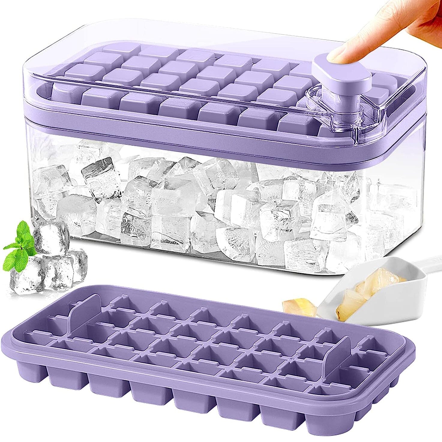 101oz. Ice Cube Tray Set - 64 Pcs Silicone Ice Cube Tray With Lid & Bin Newest For Sale