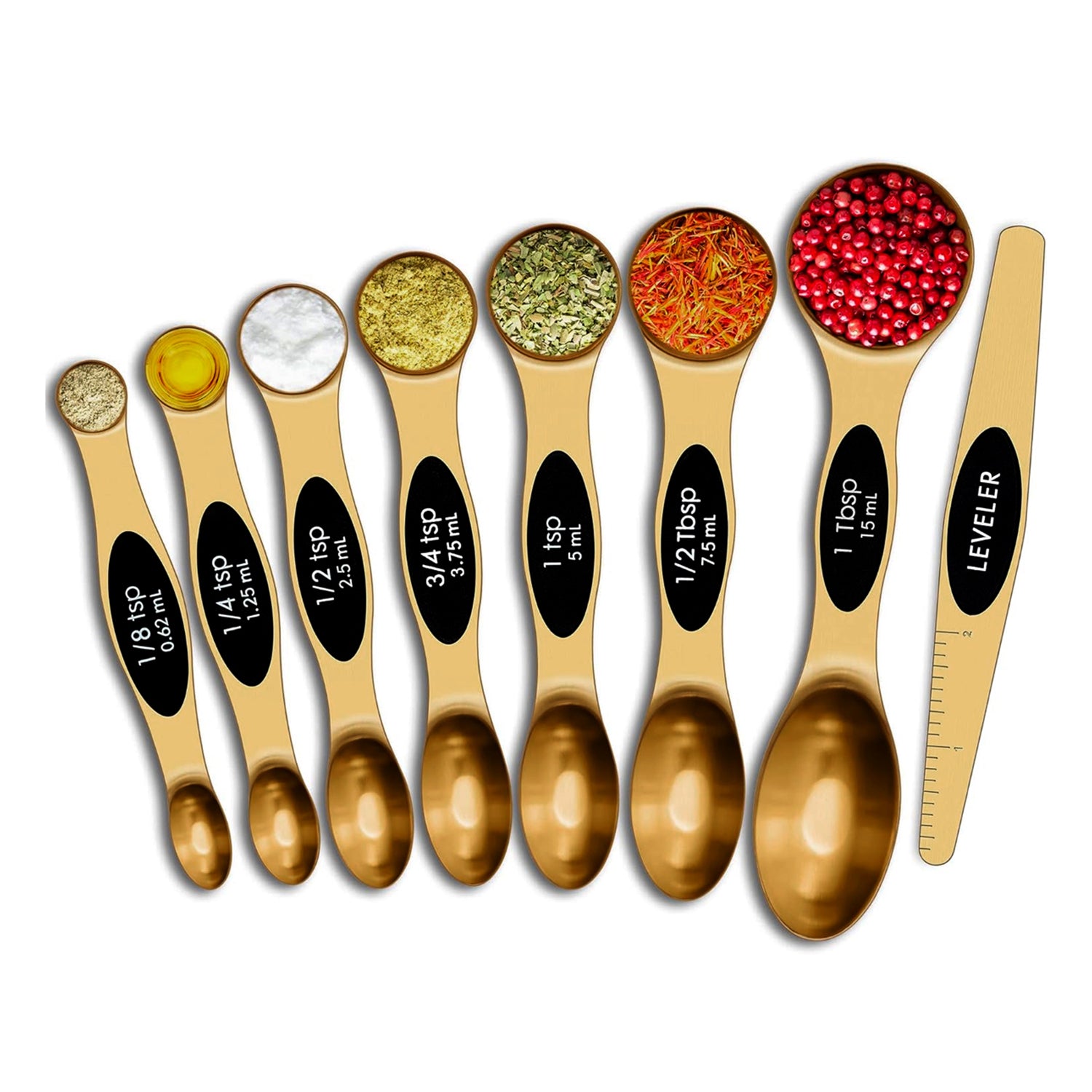 8-Piece: Double Sided Stackable Copper Magnetic Measuring Spoons Set with Leveler Free Shipping Genuine