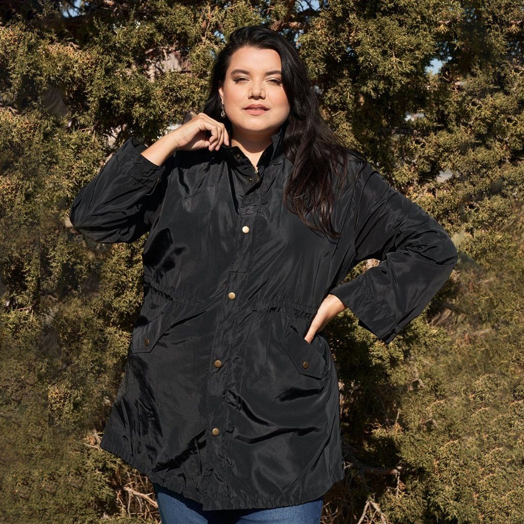 Plus Size Glossy Drawstring Hem Button-Down Coach Jacket Outlet 2025 Newest