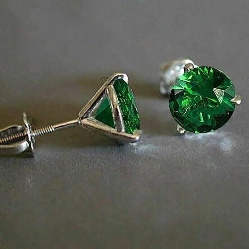 2.00 Ct Round Cut Natural Emerald Solitaire Stud Earrings 14k White Gold Discount Great Deals