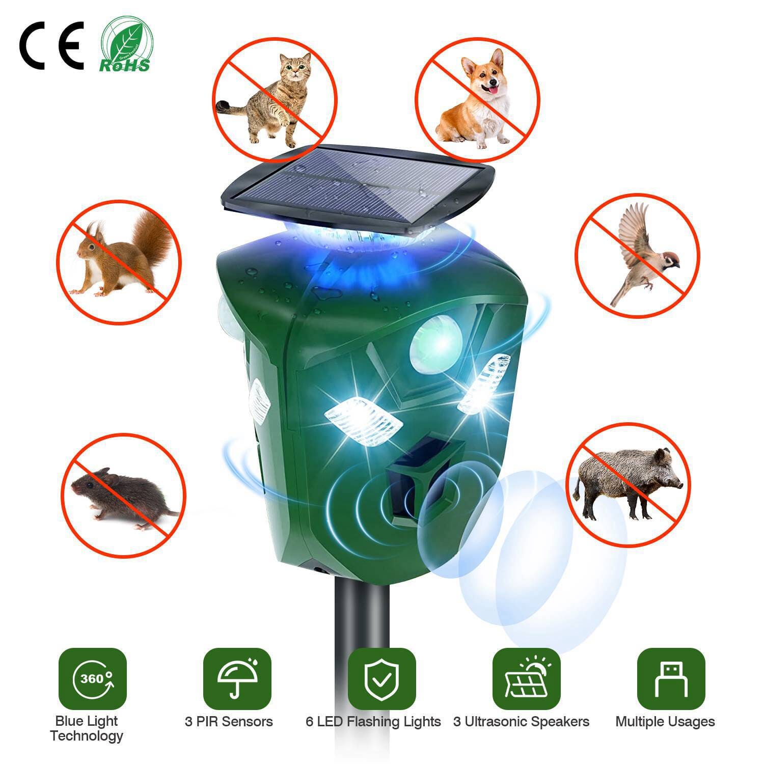 360° Electric Solar Powered Ultrasonic Repeller with Motion Sensor LED Flashing Lights Cheap Sale For Cheap