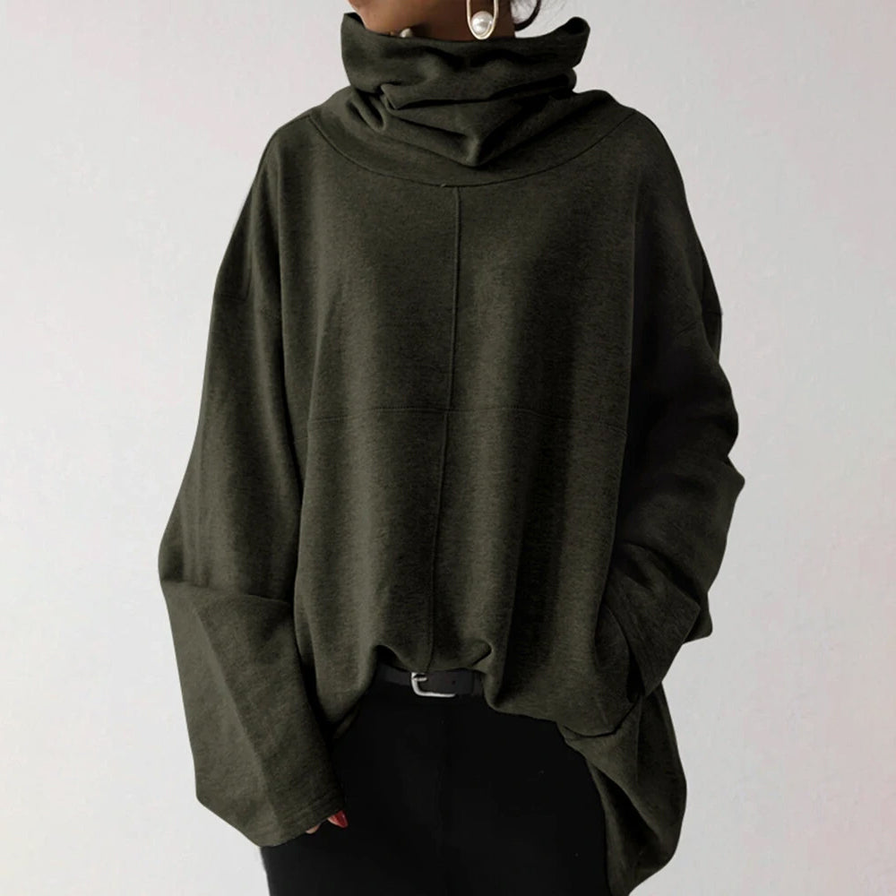 Women's Turtleneck Wide Sleeves Solid Loose Pullover Sweatshirt Online Online Free Shipping