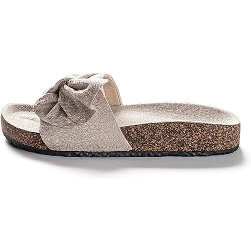 Roxoni Women Comfort Sandals Ribbon Bow Top EVA Flat Slides Footbed Suede with Arch Support Non-Slip Cheap Discount Sale