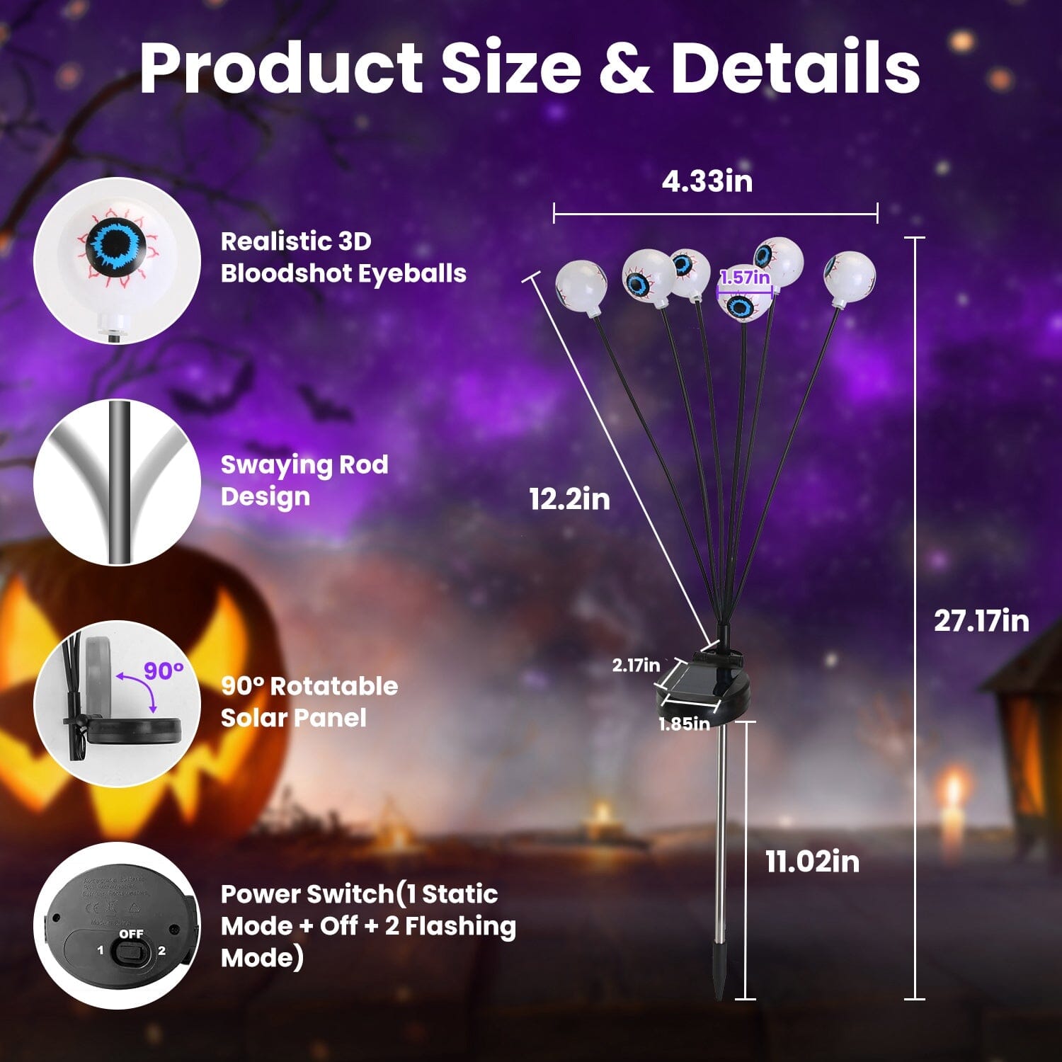 2-Pieces: Solar Scary Eyeball Lights Halloween Decoration Swaying Light Online Online With Mastercard