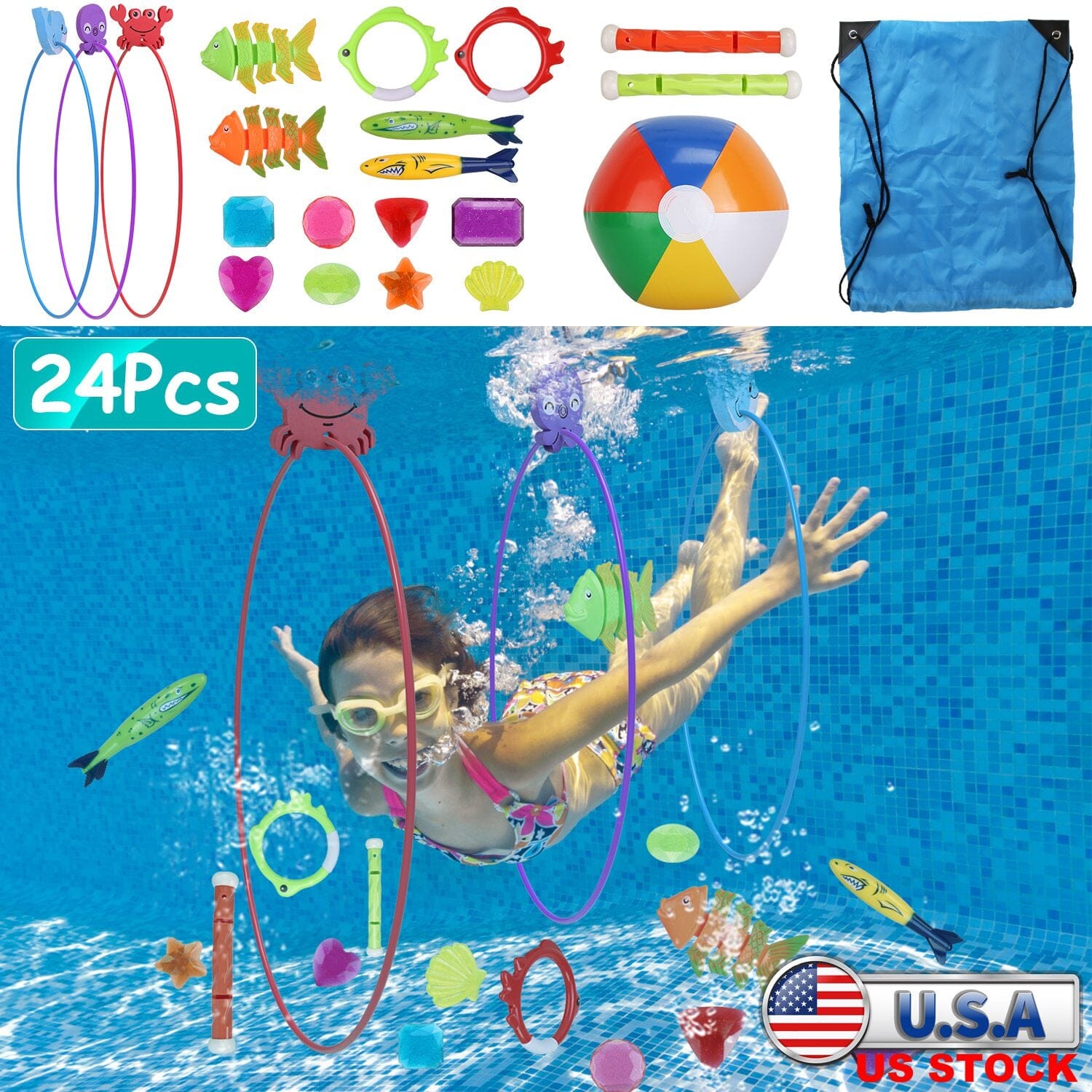 24-Pieces: Diving Toys Swimming Pool for Aged 3+ Years Old With Credit Card Online