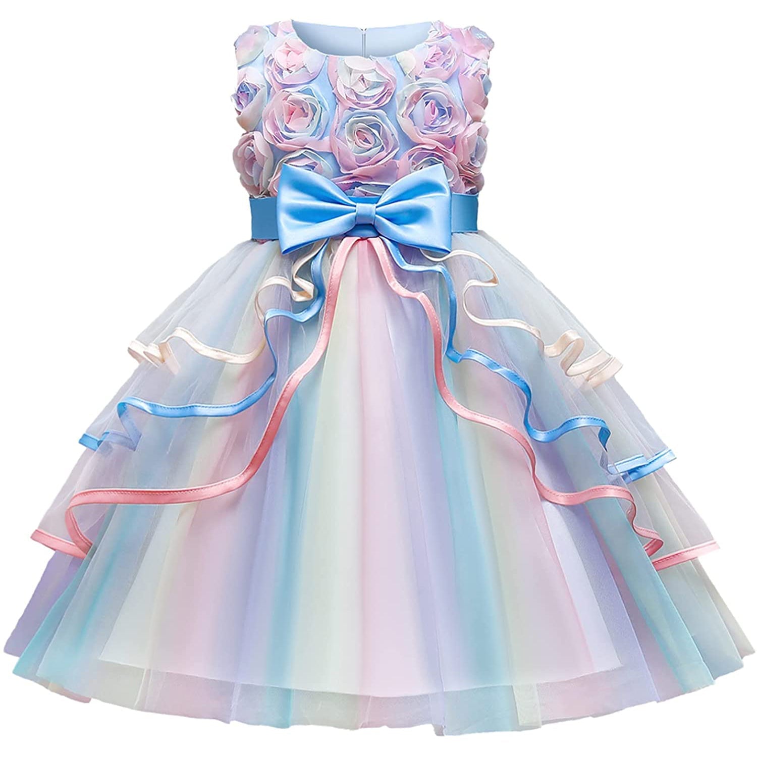 Girl's Rainbow Tulle Lace Dress Discount Best