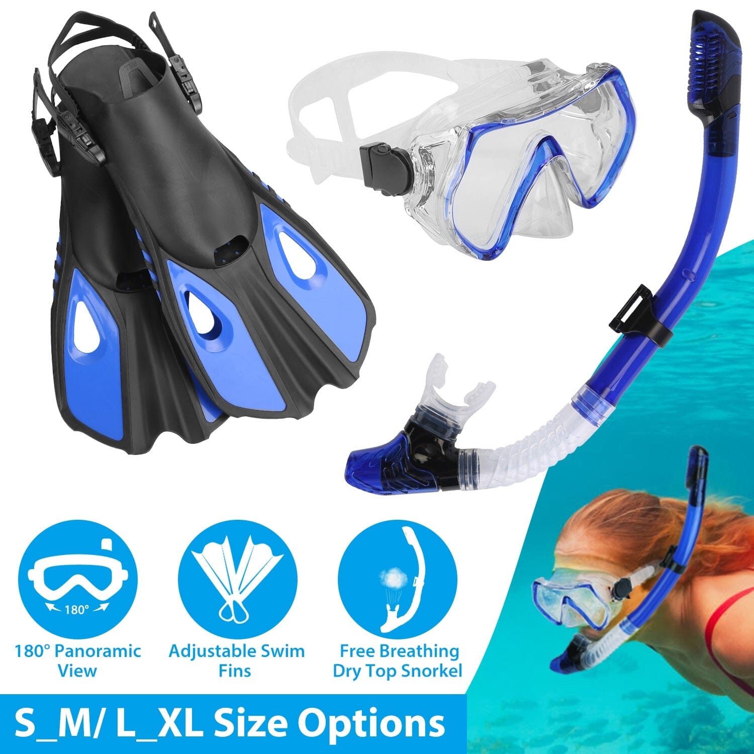 Snorkling Gear Mask Fin Set with Adjustable Swim Fins Cheap Sale Comfortable