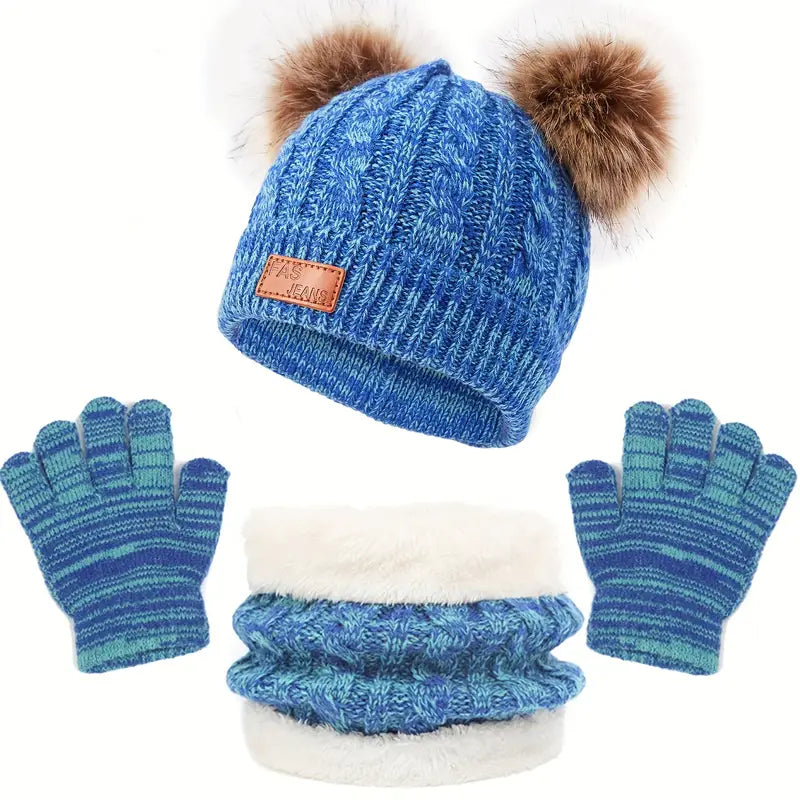 Children's Winter Knitted Wool Lining Warm Hat, Scarf, Glove Set For 2-5 Year Old Boys And Girls Sale Best Pices